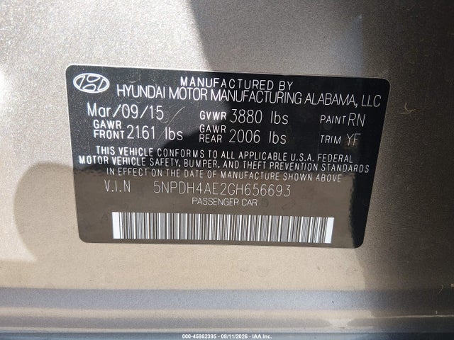 Hyundai ELANTRA SE 2016 5NPDH4AE2GH656693 Image 9