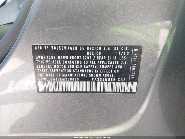 2014 Volkswagen Jetta 2.0l Tdi მანქანა იყიდება აუქციონზე, vin: 3VWLL7AJ6EM250669, აუქციონის ნომერი: 45862398