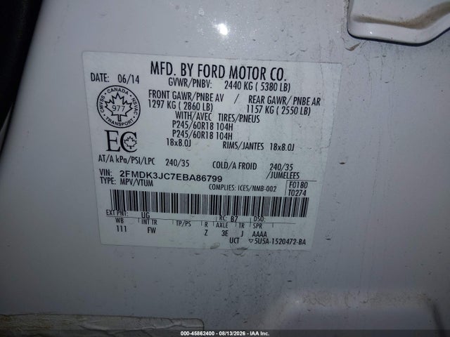 Ford EDGE SEL 2014 2FMDK3JC7EBA86799 Image 9