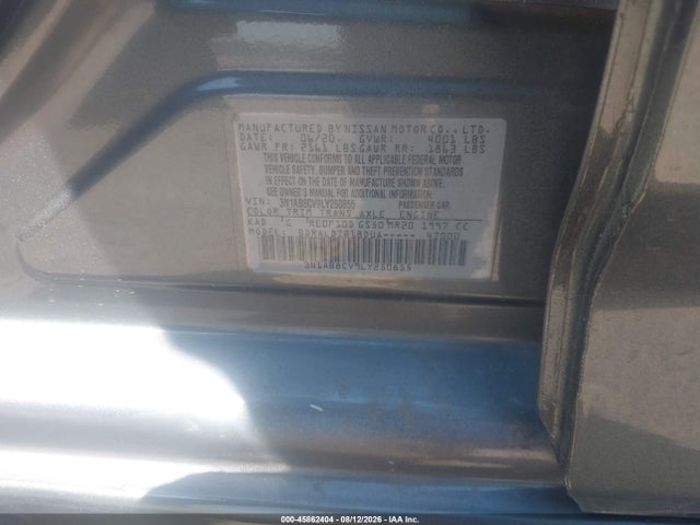 2020 Nissan Sentra Sv Xtronic Cvt მანქანა იყიდება აუქციონზე, vin: 3N1AB8CV9LY250855, აუქციონის ნომერი: 45862404