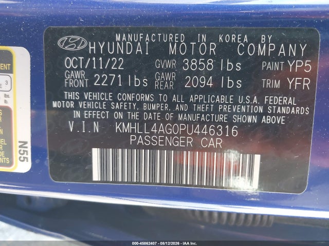 Aukcja sprzedaży 2023 Hyundai Elantra Se, vin: KMHLL4AG0PU446316, numer aukcji: 45862407