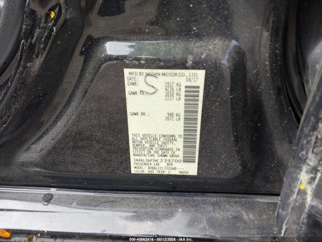 45862416 :رقم المزاد ، 1N4AL3AP3HC239700 vin ، 2017 Nissan Altima 2.5 Sv مزاد بيع