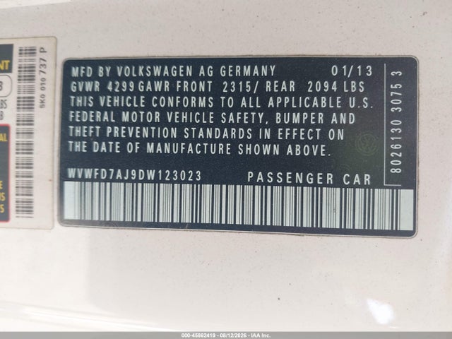 Aukcja sprzedaży 2013 Volkswagen Gti 2-door, vin: WVWFD7AJ9DW123023, numer aukcji: 45862419
