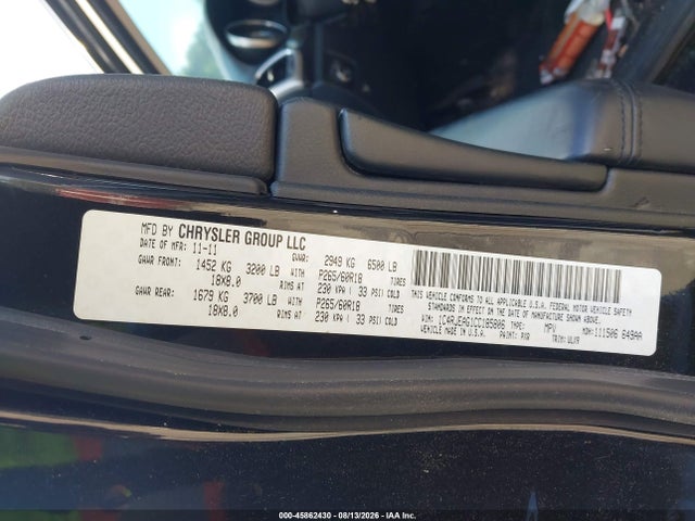 2012 Jeep Grand Cherokee Laredo მანქანა იყიდება აუქციონზე, vin: 1C4RJEAG1CC185806, აუქციონის ნომერი: 45862430