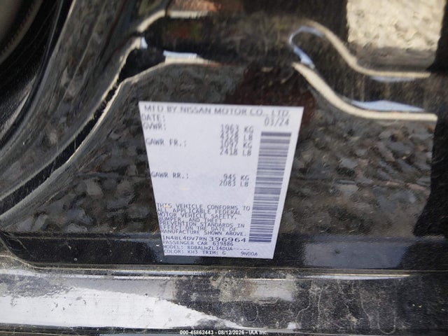 2024 Nissan Altima Sv Fwd მანქანა იყიდება აუქციონზე, vin: 1N4BL4DV7RN396964, აუქციონის ნომერი: 45862443