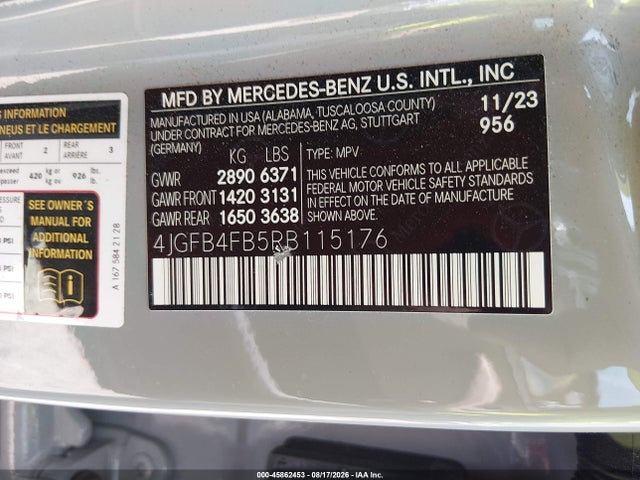 45862453 :رقم المزاد ، 4JGFB4FB5RB115176 vin ، 2024 Mercedes-benz Gle 350 4matic مزاد بيع