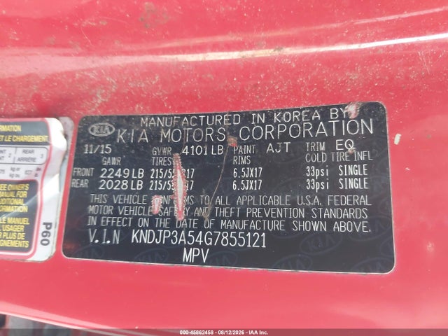 Aukcja sprzedaży 2016 Kia Soul +, vin: KNDJP3A54G7855121, numer aukcji: 45862458