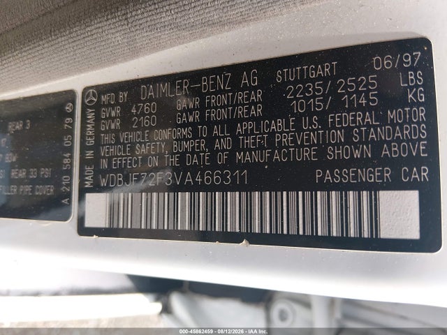 Aukcja sprzedaży 1997 Mercedes-benz E 420, vin: WDBJF72F3VA466311, numer aukcji: 45862459