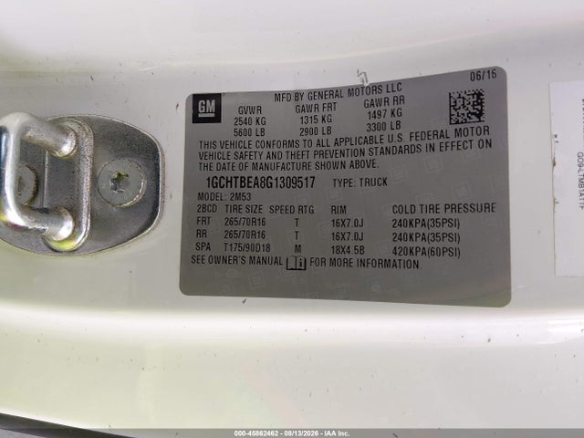 Chevrolet Colorado 4wd Wt 2016 1GCHTBEA8G1309517 Image 9
