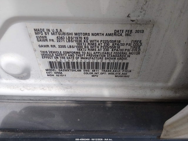 Aukcja sprzedaży 2013 Mitsubishi Outlander Sport Es, vin: 4A4AP3AU2DE015927, numer aukcji: 45862488
