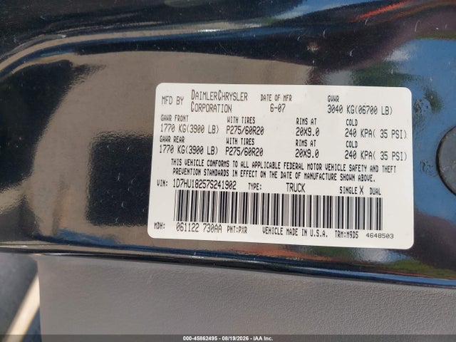 Продажа на аукционе авто 2007 Dodge Ram 1500 St/slt, vin: 1D7HU18257S241902, номер лота: 45862495