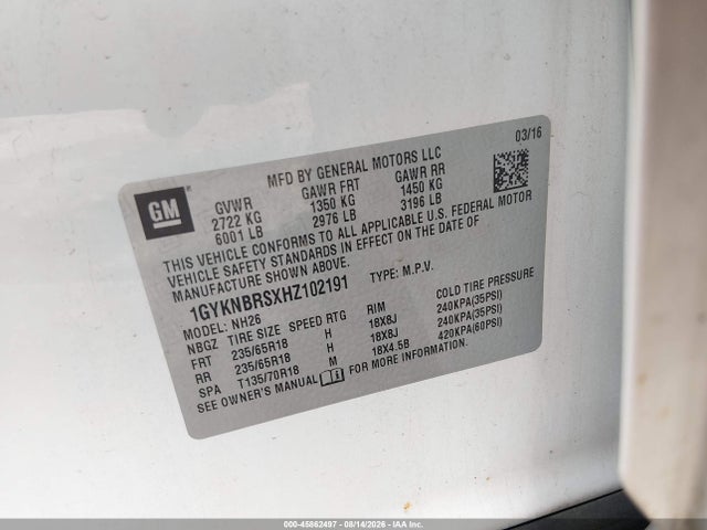 Продажа на аукционе авто 2017 Cadillac Xt5 Luxury, vin: 1GYKNBRSXHZ102191, номер лота: 45862497