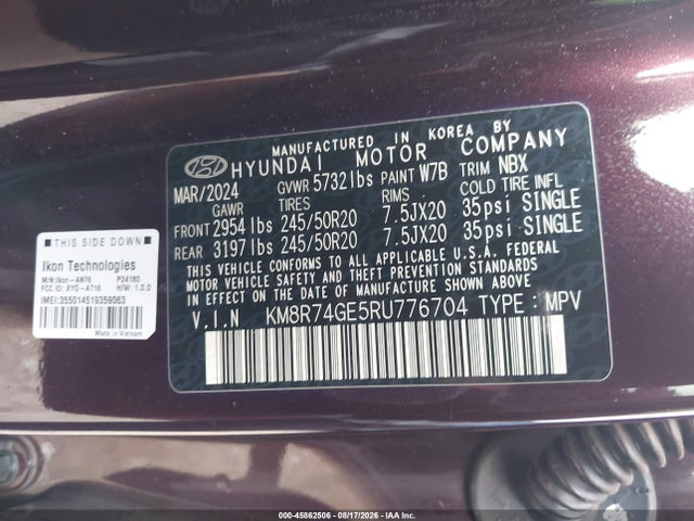 Продажа на аукционе авто 2024 Hyundai Palisade Calligraphy, vin: KM8R74GE5RU776704, номер лота: 45862506
