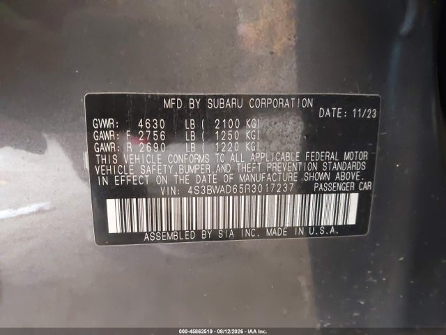 45862519 :رقم المزاد ، 4S3BWAD65R3017237 vin ، 2024 Subaru Legacy Premium مزاد بيع