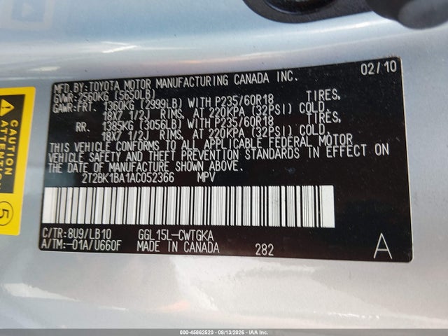 2010 Lexus Rx 350 მანქანა იყიდება აუქციონზე, vin: 2T2BK1BA1AC052366, აუქციონის ნომერი: 45862520