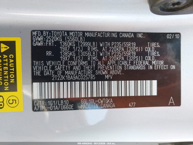 2010 Lexus Rx 350 მანქანა იყიდება აუქციონზე, vin: 2T2ZK1BA9AC025785, აუქციონის ნომერი: 45862542