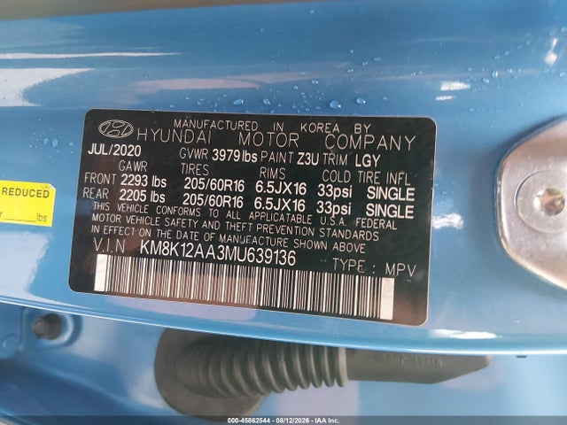 2021 Hyundai Kona Se მანქანა იყიდება აუქციონზე, vin: KM8K12AA3MU639136, აუქციონის ნომერი: 45862544