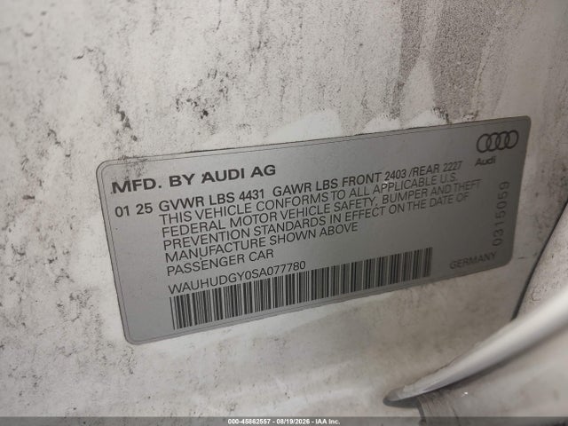 45862557 :رقم المزاد ، WAUHUDGY0SA077780 vin ، 2025 Audi A3 Premium Plus 40 Tfsi Quattro S Tronic مزاد بيع