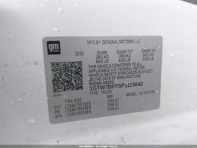 45862561 :رقم المزاد ، 1GTW7BFP5P1119642 vin ، 2023 Gmc Savana Cargo Rwd 2500 Extended Wheelbase Work Van مزاد بيع