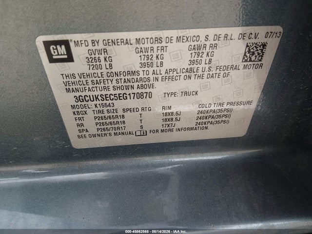 Chevrolet Silverado 1500 Ltz 2014 3GCUKSEC5EG170870 Image 9