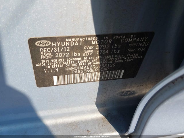 2013 Hyundai Elantra Gls მანქანა იყიდება აუქციონზე, vin: KMHDH4AE2DU753129, აუქციონის ნომერი: 45862601