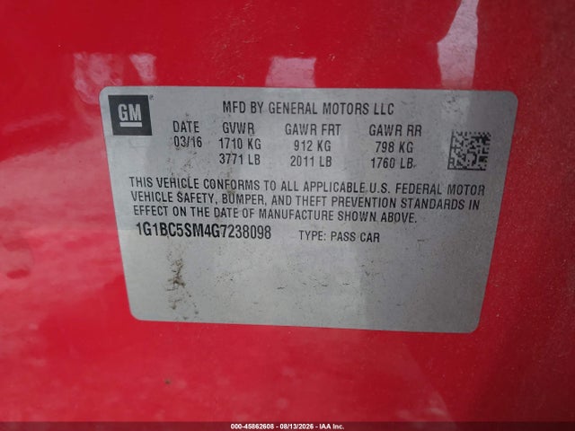 Chevrolet Cruze Ls Auto 2016 1G1BC5SM4G7238098 Image 9