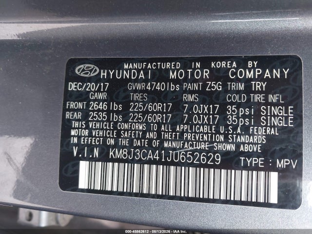 2018 Hyundai Tucson Sel მანქანა იყიდება აუქციონზე, vin: KM8J3CA41JU652629, აუქციონის ნომერი: 45862612