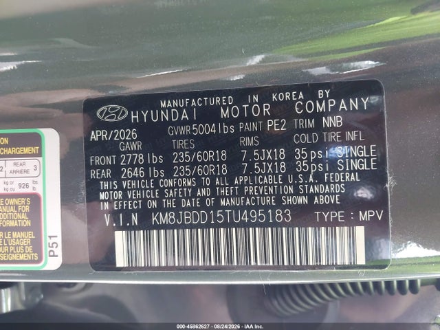 Продажа на аукционе авто 2026 Hyundai Tucson Hybrid Sel, vin: KM8JBDD15TU495183, номер лота: 45862627