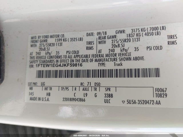 Ford F-150 Lariat 2018 1FTEW1EG4JKF59816 Image 9
