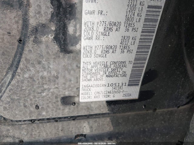45862685 :رقم المزاد ، 1N6AA1ED1RN105131 vin ، 2024 Nissan Titan Sv 4x4 مزاد بيع