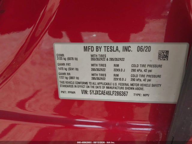 Tesla Model X Performance Dual Motor All-wheel Drive 2020 5YJXCAE46LF286367 Image 9