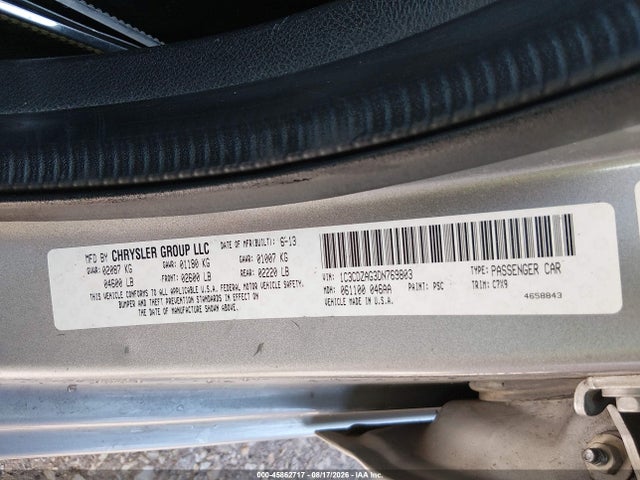 45862717 :رقم المزاد ، 1C3CDZAG3DN769803 vin ، 2013 Dodge Avenger Se V6 مزاد بيع
