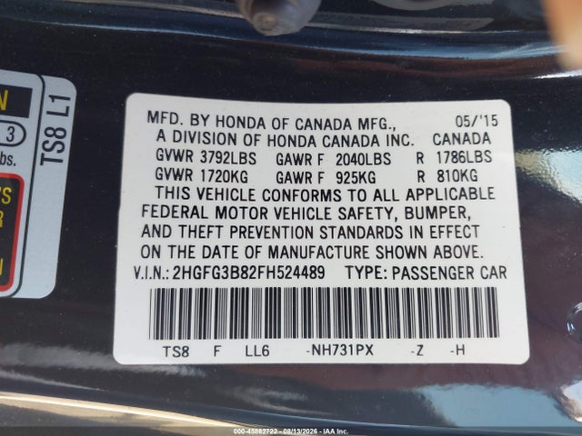2HGFG3B82FH524489 Honda CIVIC EX