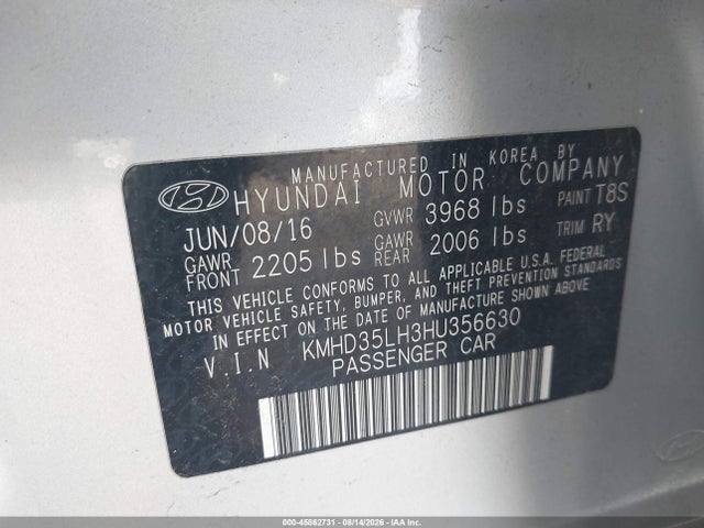 Продаж на аукціоні авто 2017 Hyundai Elantra Gt, vin: KMHD35LH3HU356630, номер лоту: 45862731