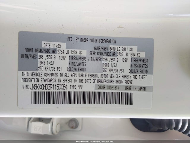 Aukcja sprzedaży 2024 Mazda Cx-90 3.3 Turbo Preferred Plus, vin: JM3KKCHD3R1150064, numer aukcji: 45862733