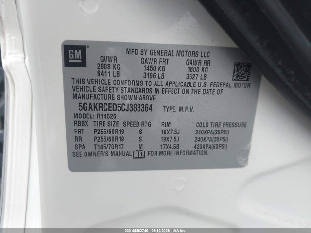 Продаж на аукціоні авто 2012 Buick Enclave Leather, vin: 5GAKRCED5CJ383364, номер лоту: 45862740