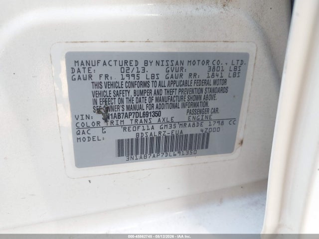 Продаж на аукціоні авто 2013 Nissan Sentra Sr, vin: 3N1AB7AP7DL691350, номер лоту: 45862745