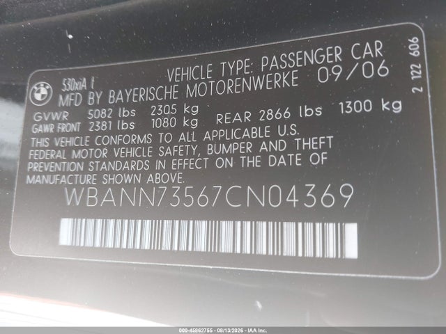 Aukcja sprzedaży 2007 Bmw 530xit, vin: WBANN73567CN04369, numer aukcji: 45862755