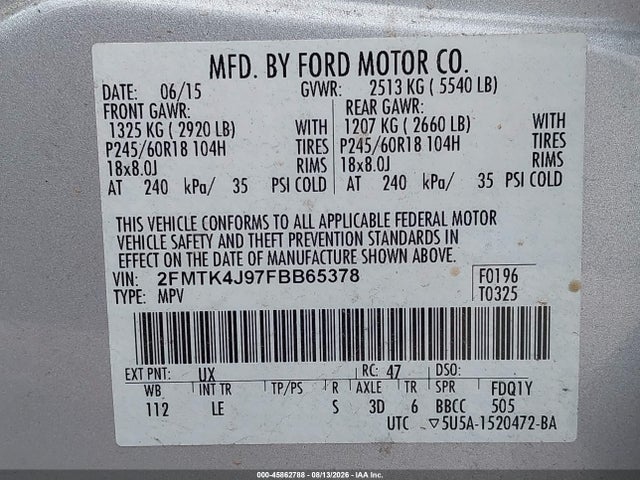 Продаж на аукціоні авто 2015 Ford Edge Sel, vin: 2FMTK4J97FBB65378, номер лоту: 45862788