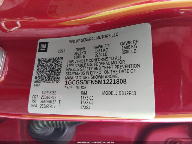 2021 Chevrolet Colorado 2wd  Short Box Z71 მანქანა იყიდება აუქციონზე, vin: 1GCGSDEN5M1221808, აუქციონის ნომერი: 45862802