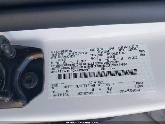 Ford F-150 Xl 2017 1FTEW1CP0HKD92867 Image 9