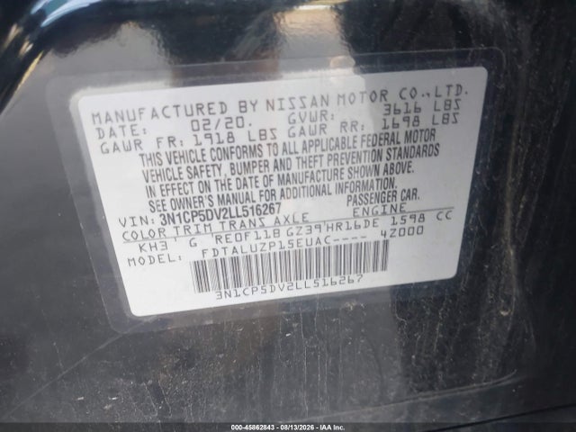 45862843 :رقم المزاد ، 3N1CP5DV2LL516267 vin ، 2020 Nissan Kicks Sr Xtronic Cvt مزاد بيع