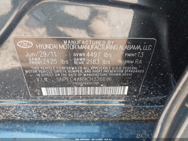Продажа на аукционе авто 2012 Hyundai Sonata Se 2.0t, vin: 5NPEC4AB9CH326696, номер лота: 45862844