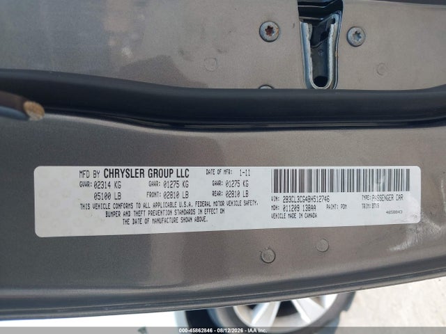 2011 Dodge Charger მანქანა იყიდება აუქციონზე, vin: 2B3CL3CG4BH512746, აუქციონის ნომერი: 45862846