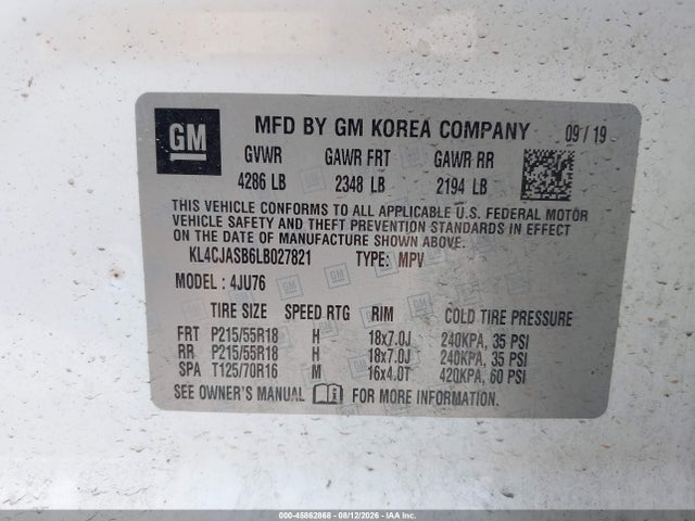 Продажа на аукционе авто 2020 Buick Encore Fwd Preferred, vin: KL4CJASB6LB027821, номер лота: 45862868