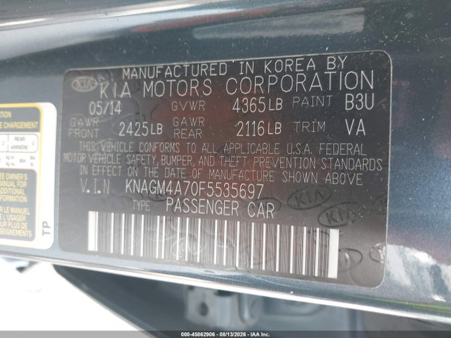 Aukcja sprzedaży 2015 Kia Optima Lx, vin: KNAGM4A70F5535697, numer aukcji: 45862906
