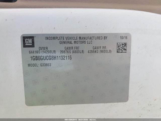 45862915 :رقم المزاد ، 1GB6GUCG8H1132116 vin ، 2017 Chevrolet Express Cutaway 4500 Series مزاد بيع