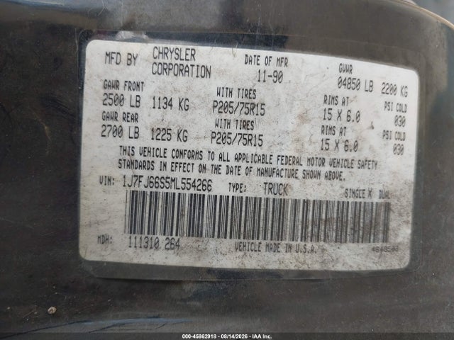 Aukcja sprzedaży 1991 Jeep Comanche Eliminator, vin: 1J7FJ66S5ML554266, numer aukcji: 45862918