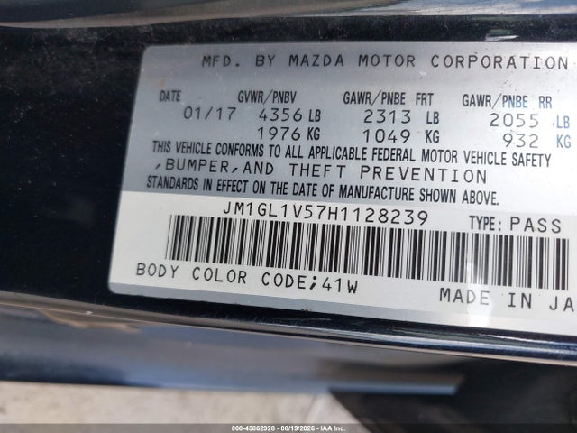 Aukcja sprzedaży 2017 Mazda Mazda6 Touring, vin: JM1GL1V57H1128239, numer aukcji: 45862928