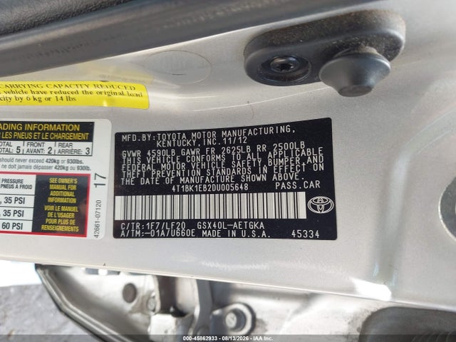 2013 Toyota Avalon Xle Premium მანქანა იყიდება აუქციონზე, vin: 4T1BK1EB2DU005648, აუქციონის ნომერი: 45862933